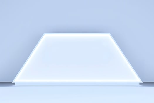 Realistic podium display with neon white lights, Product display background with light frame, White prodium product display with light effect, neon lights background, generate ai photo