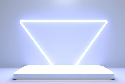 Realistic podium display with neon white lights, Product display background with light frame, White prodium product display with light effect, neon lights background, generate ai photo