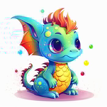 Colorful baby dragon art collection. Playful baby dragons collection. Dragon smiling and sitting on a white background. Colorful baby dragon bundle with beautiful eyes and color splash. . photo