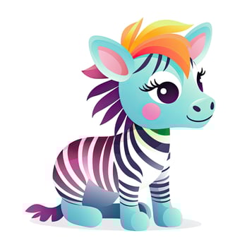 Playful zebra design bundle illustration. Baby zebra set illustration with cute eyes and color splash. Cute baby zebra collection on a white background. Baby zebra sitting and smiling. . photo