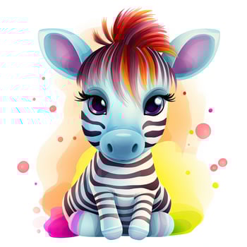 Baby zebra sitting and smiling. Playful zebra design bundle illustration. Zebra playing and smiling on a white background. Baby zebra set illustration with cute eyes and color splash. . photo