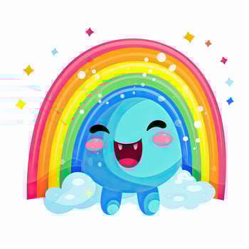 Beautiful rainbow and cartoon collection. Cute rainbows with cartoon characters. Cartoon characters and rainbows with happy faces. Rainbow illustration set. . photo