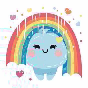 Cartoon characters and rainbows with happy faces. Cute rainbows with cartoon characters. Beautiful rainbow and cloud cartoon design on white backgrounds. Rainbow illustration set. . photo