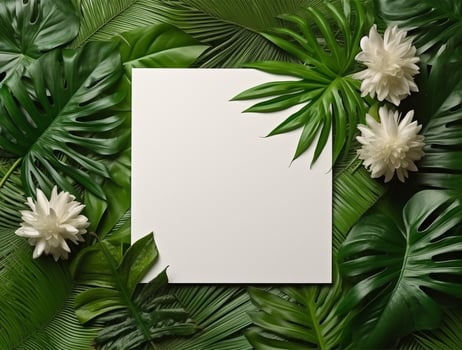 Tropical floral background copy space with paper. photo