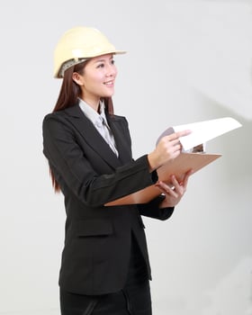 Young Asian man woman wearing business office suit stand white background photo
