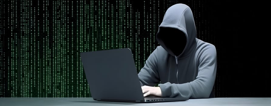 Anonymous hacker with laptop. Concept of dark web, hacking cybersecurity. image photo