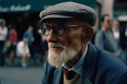 Portrait of an old man wearing coat on the street photo