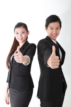 South east Asian young Chinese Indian man woman wearing formal business office ware on white background pose expression photo