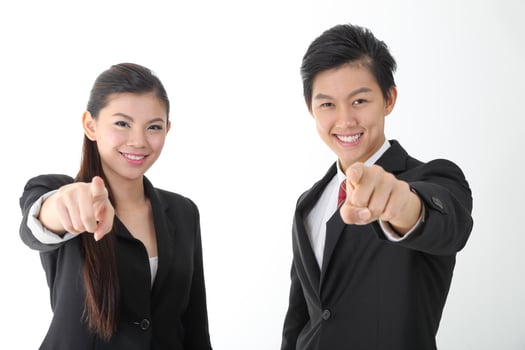 South east Asian young Chinese Indian man woman wearing formal business office ware on white background pose expression photo