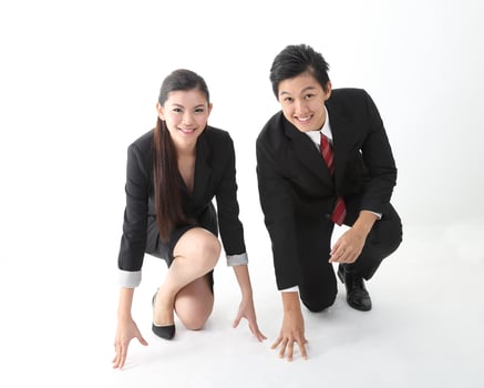 South east Asian young Chinese Indian man woman wearing formal business office ware on white background pose expression photo