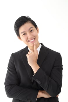 South east Asian young Chinese Indian man woman wearing formal business office ware on white background pose expression photo