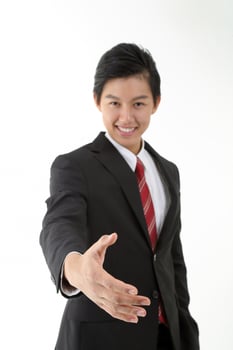 South east Asian young Chinese Indian man woman wearing formal business office ware on white background pose expression photo