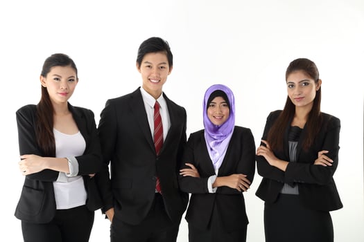 South east Asian young Chinese Indian man woman wearing formal business office ware on white background pose expression photo