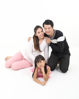 South East Asian young father mother daughter son parent boy girl child activity indoor photo