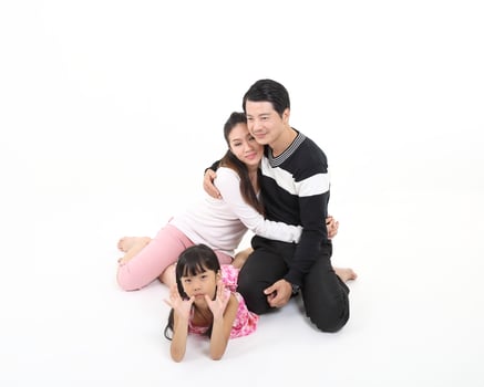 South East Asian young father mother daughter son parent boy girl child activity indoor photo