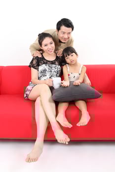 South East Asian young father mother daughter son parent girl child activity indoor photo