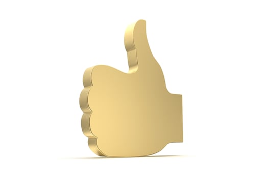 Icon of hand giving thumbs up 3d rendered isolated on white background with shadow photo