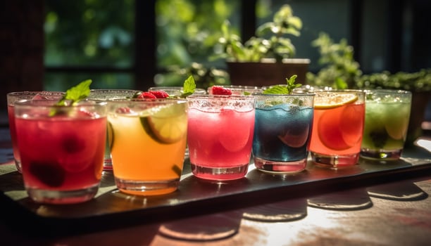 A refreshing summer cocktail with fresh fruit and mint leaves generated by AI photo