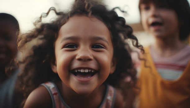 Two cheerful girls playing outdoors, enjoying carefree childhood together generated by AI photo