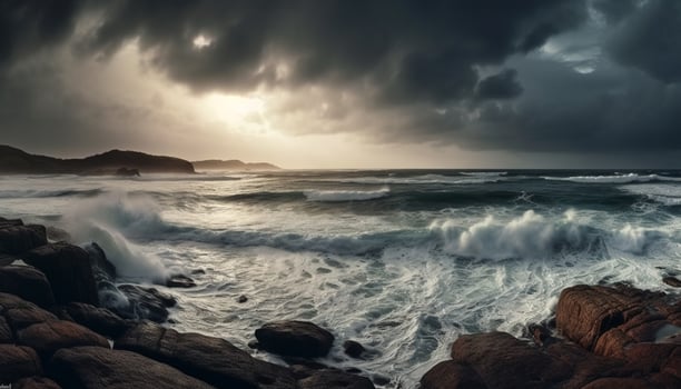 Dramatic sky and tranquil seascape, a beauty in nature season generated by AI photo