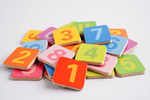 Number wood block cubes for learning Mathematic, education math concept. photo