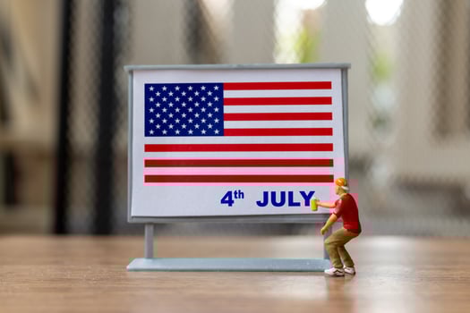 Artist paint on a billboard celebration of the Fourth of July and Independence Day photo