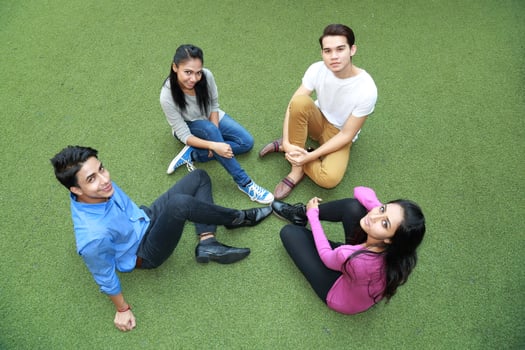 Asian young man woman friend student colleagues outdoor active work study relax photo