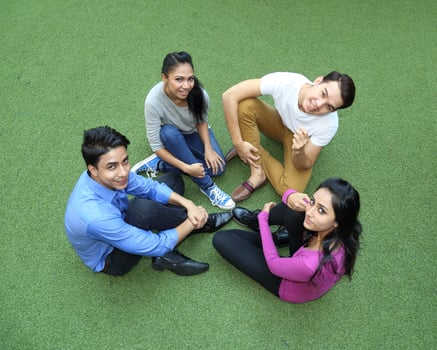 Asian young man woman friend student colleagues outdoor active work study relax photo