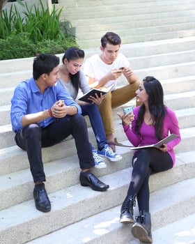 Asian young man woman friend student colleagues outdoor active work study relax photo