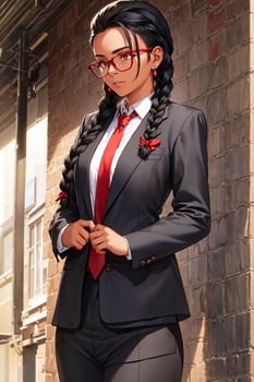 Black woman with braid wearing necktie and suit photo