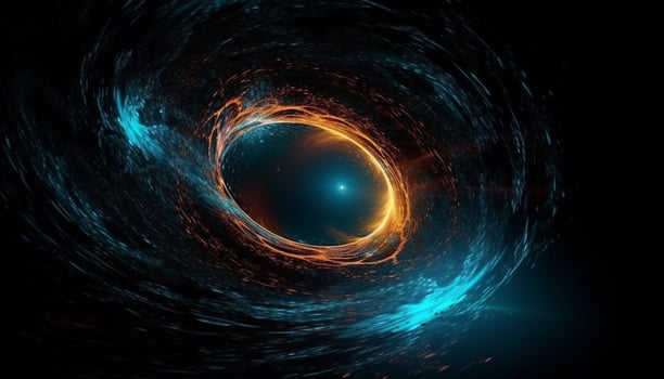 Deep space galaxy orbits bright star field in abstract illustration generated by AI photo