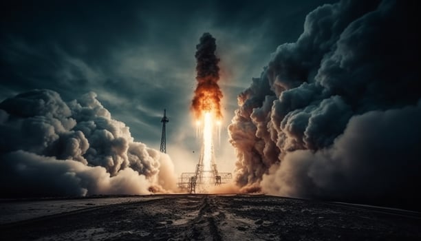 Burning fossil fuel industry pollutes environment, darkening dramatic sky generated by AI photo