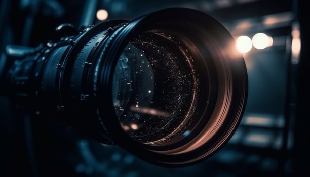 Professional photographer zooms in on shiny chrome equipment for film generated by AI photo