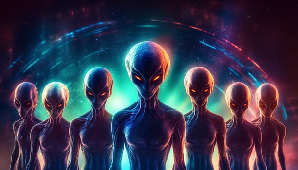 Futuristic spaceship travels through spooky galaxy, manned by alien cyborgs generated by AI photo
