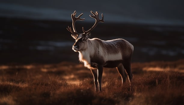 A majestic stag grazes in the tranquil wilderness at dusk generated by AI photo