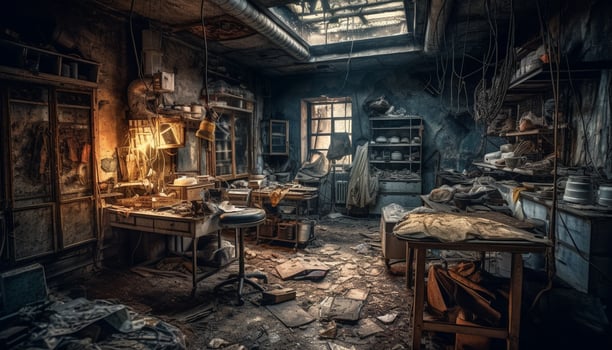 Old fashioned carpenter repairs broken shoe with rusty metalwork inside workshop generated by AI photo