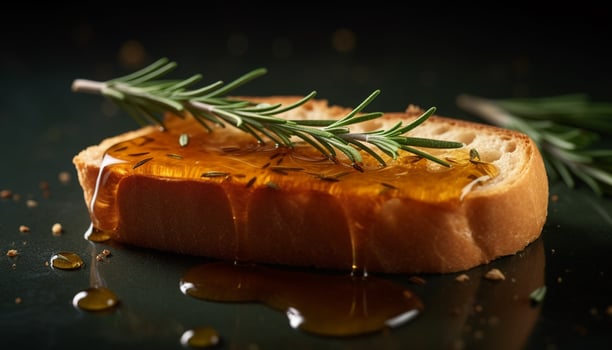 Grilled beef steak with herb spice, a gourmet lunch delicacy generated by AI photo