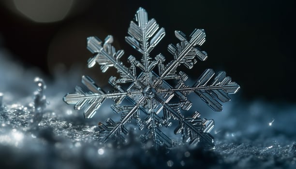 Shiny snowflake glows in dark winter night, perfect decoration generated by AI photo
