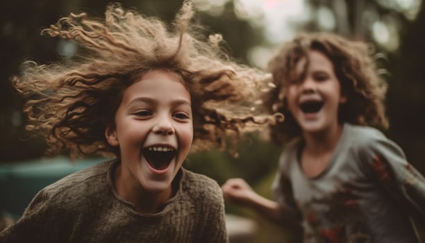 Two playful girls enjoying carefree autumn weekend activities in nature generated by AI photo