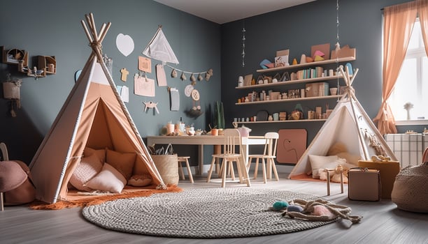 A modern, comfortable loft apartment with elegant Scandinavian decor generated by AI photo