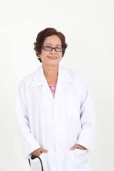 Elderly asian Chinese female wearing black tang samfu on white background photo