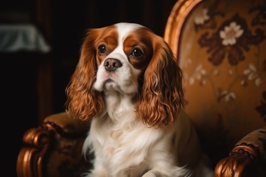 Cavalier king Charles spaniel sitting on an armchair. photo