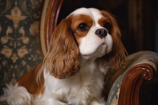 Cavalier king charles spaniel sitting on a vintage armchair. photo