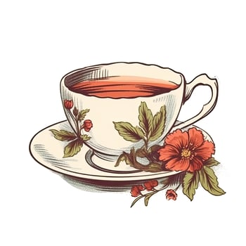 Watercolor painted tee cup. Illustration photo