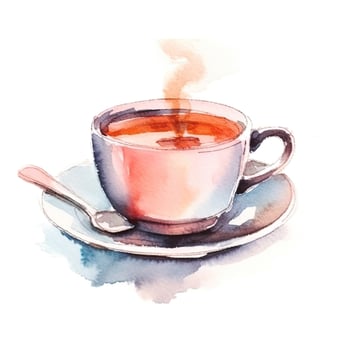Watercolor painted tee cup. Illustration photo