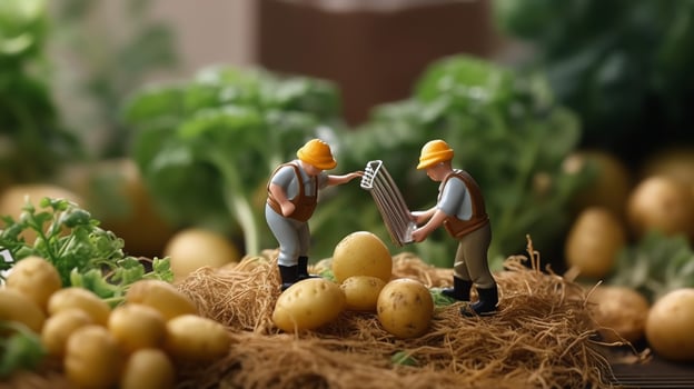 a miniature workers working on potato photo