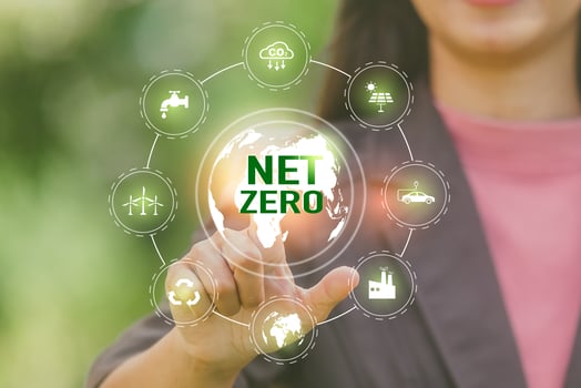 Net Zero and Carbon Neutral Concepts Net Zero Emissions Goals With a connected icon concept related to Net Zero with hexagon grid. photo
