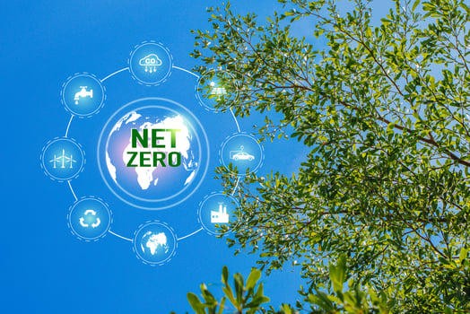 Net Zero and Carbon Neutral Concepts Net Zero Emissions Goals With a connected icon concept related to Net Zero with hexagon grid. photo