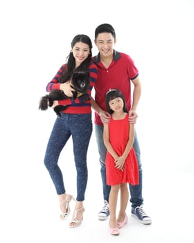 Southeast Asian multigeneration family parents daughter grandmother father mother child pose happy sit stand photo