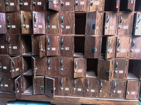 Vintage wooden drawers with number photo